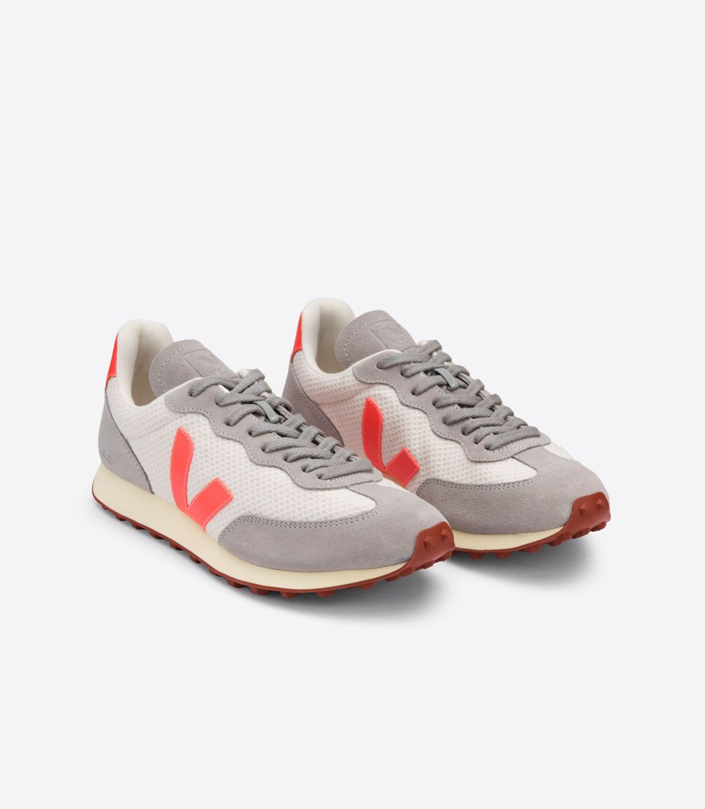 Veja Trainers Mens Grey/Orange/White - Rio Branco Hexamesh Gravel - YJRN-19605